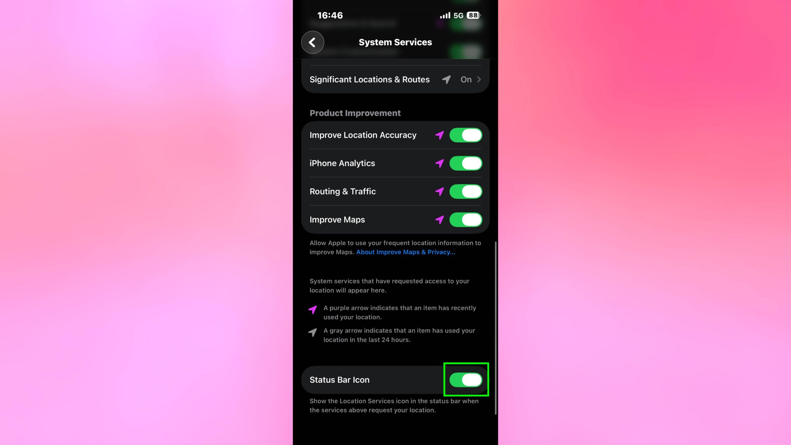 كيفية تشغيل أيقونة شريط الحالة في إعدادات iPhone