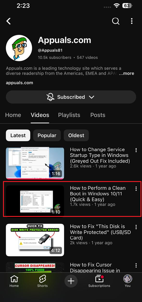 صفحة YouTube History يتم التحقق منها فورًا بعد مشاهدة مقطع فيديو تجريبي قصير على نفس الحساب.