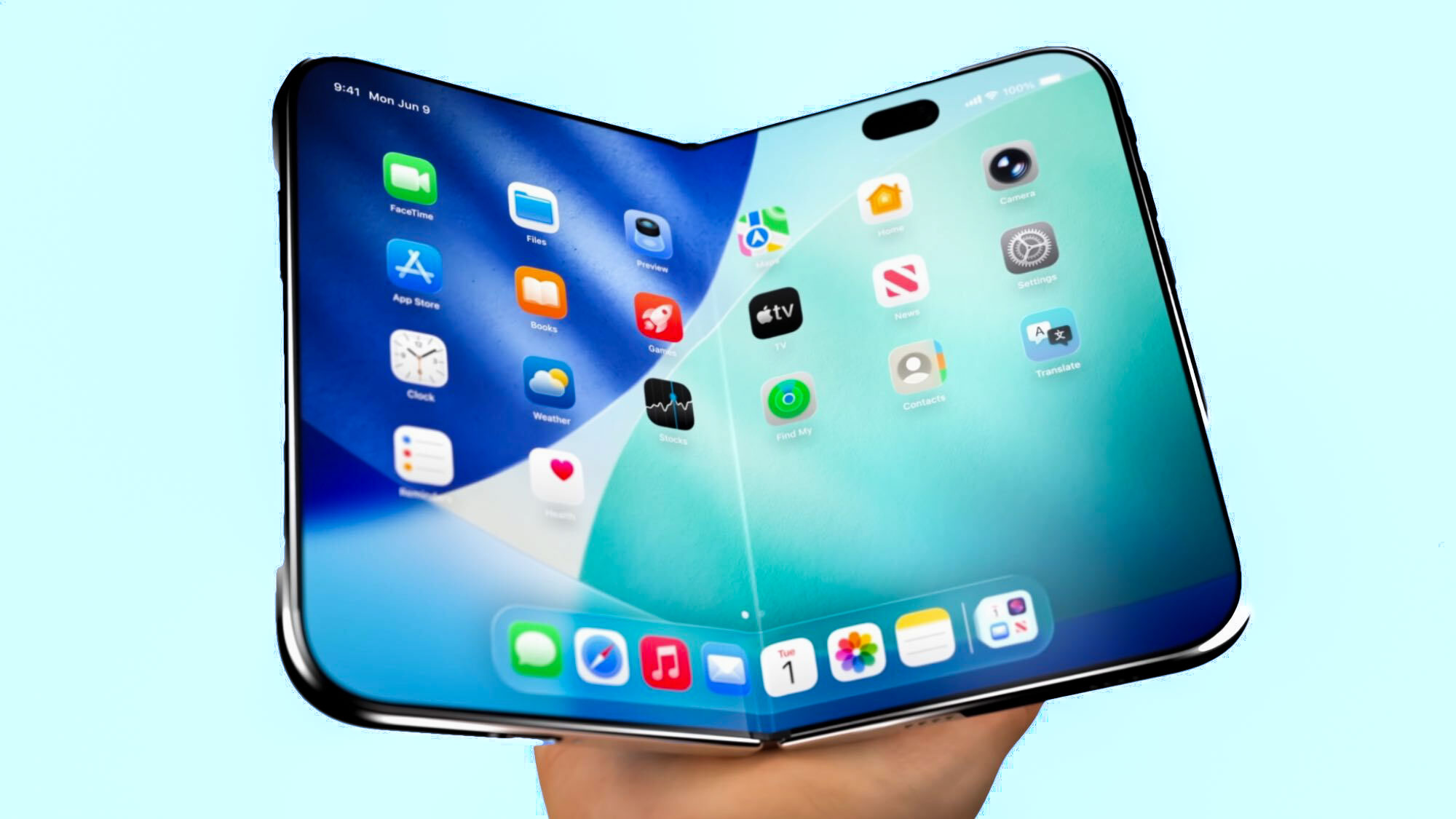 هاتف iPhone Ultra معروض وهو مفتوح جزئيًا في اليد
