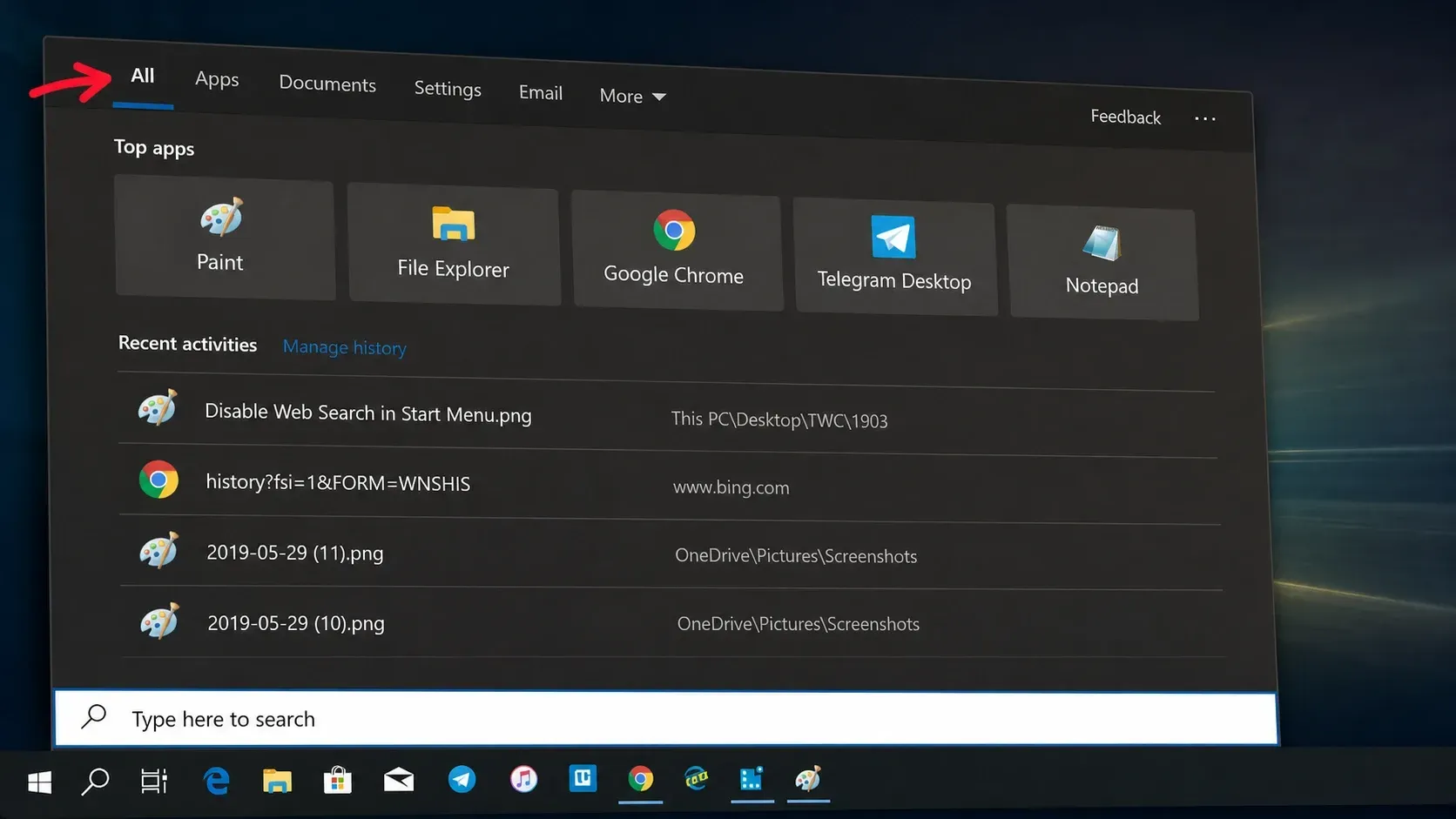 Wyłączanie wyszukiwania internetowego w systemie Windows 10