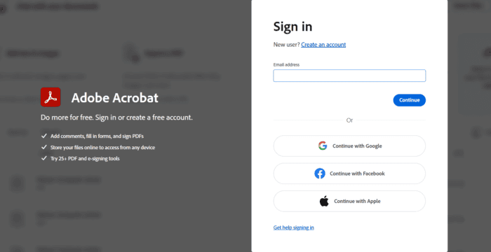 تسجيل الدخول إلى Adobe Acrobat