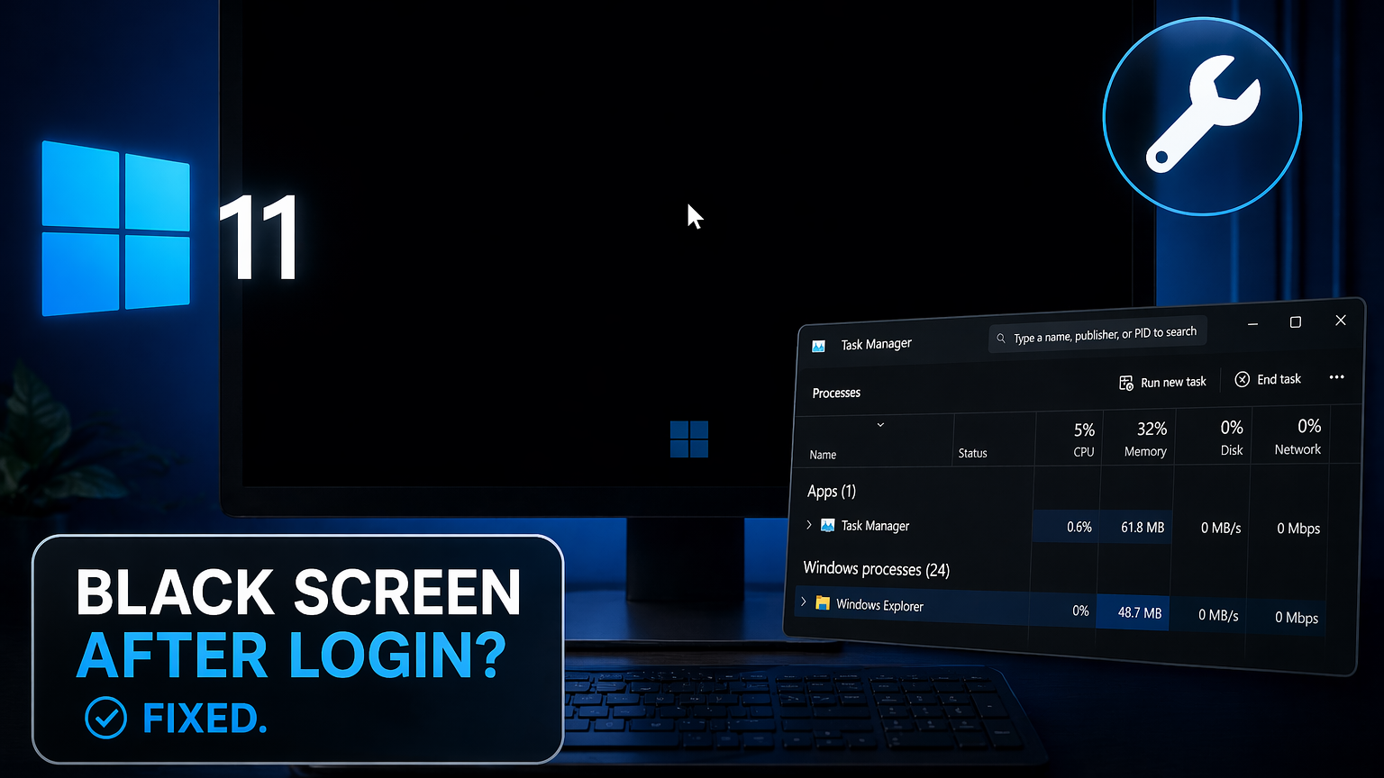 حل مشكلة الشاشة السوداء بعد تسجيل الدخول في Windows 11