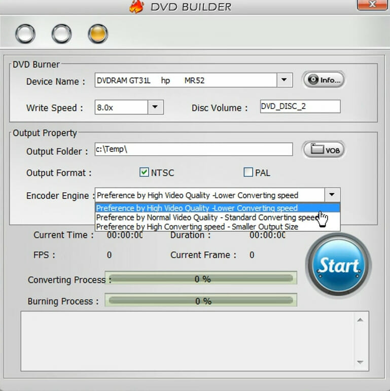 نافذة DVD Builder كيفية حرق قرص DVD على <a href=