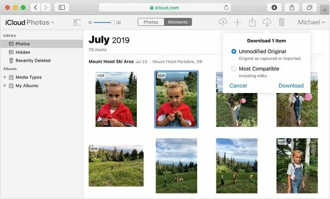 خيار تنزيل صور iCloud