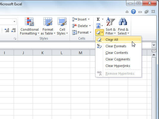 مسح التنسيقات في Microsoft Excel عند عدم القدرة على إدراج خلايا جديدة