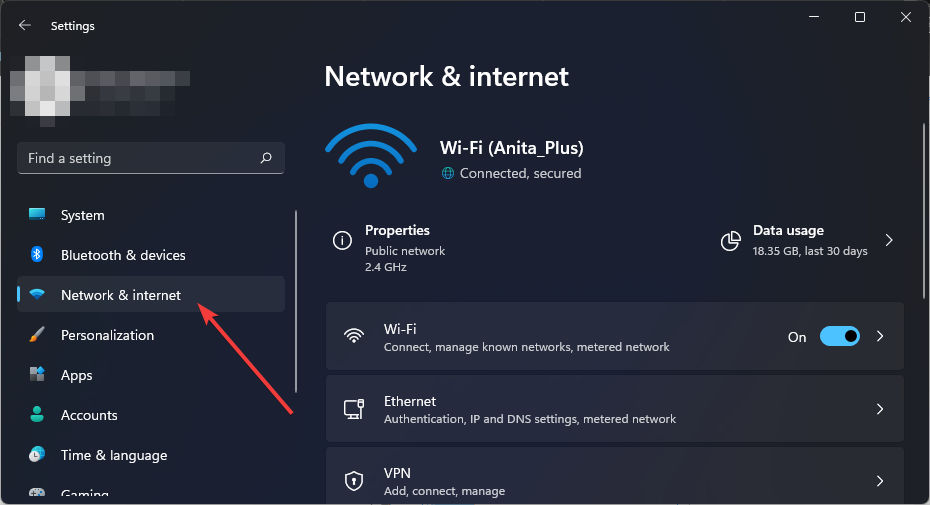 الشبكة والإنترنت في Windows 11