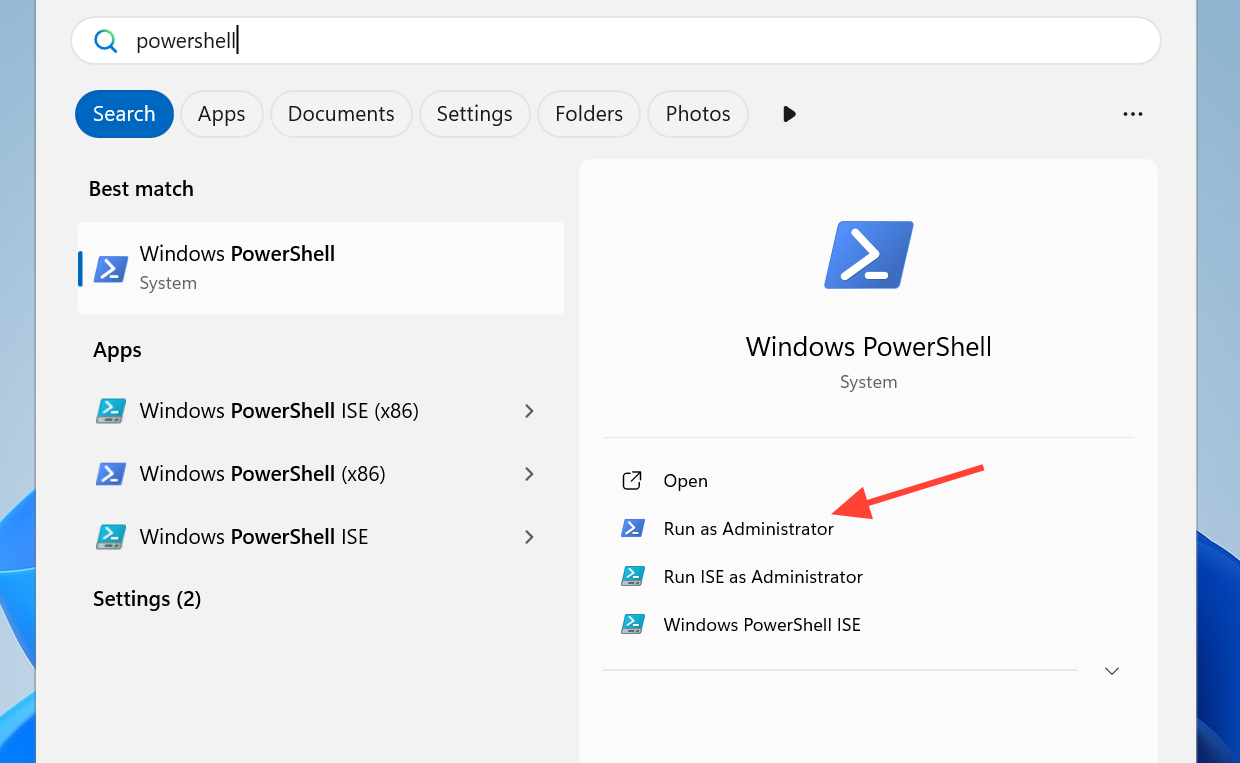 لقطة شاشة لـ Windows Terminal أو PowerShell مفتوح بصلاحيات المسؤول.