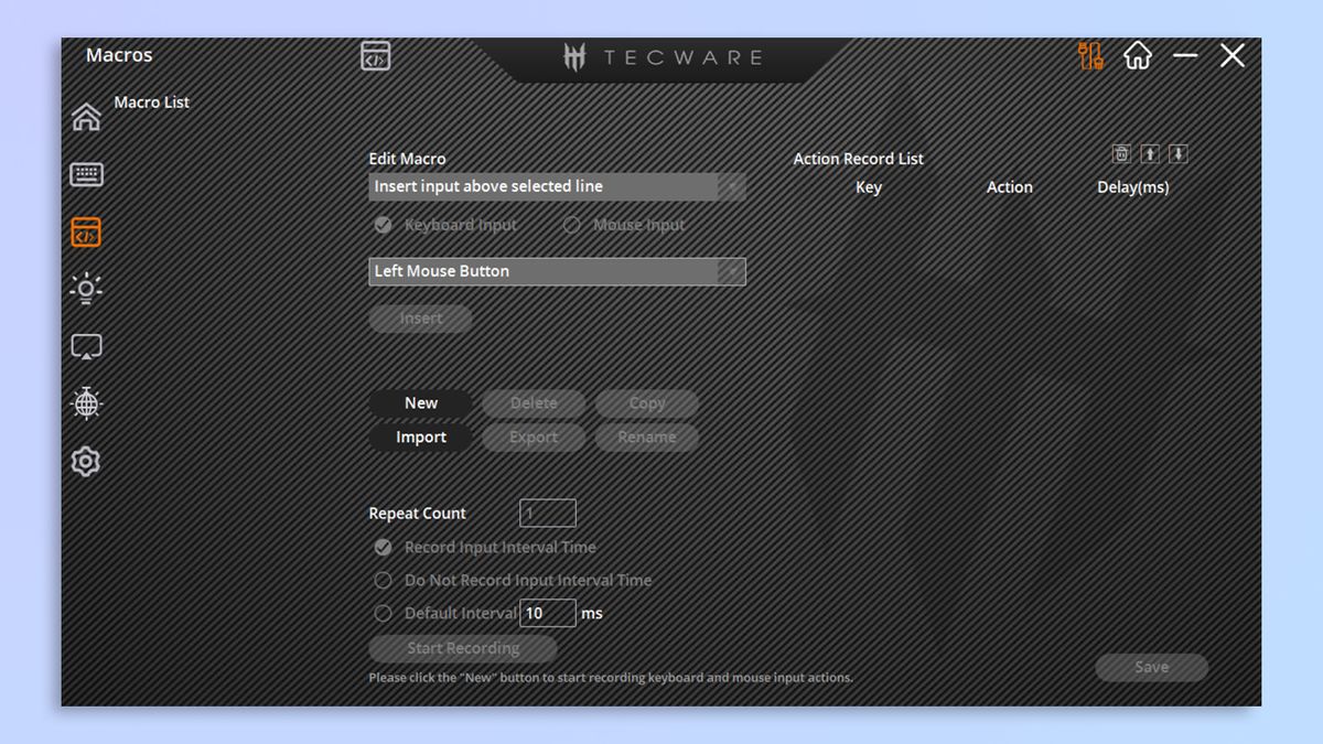 لقطة شاشة لبرنامج Tecware Spectre 75 المصاحب