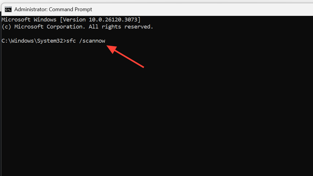 Screenshot del comando sfc /scannow nel prompt dei comandi