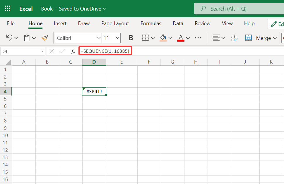 دالة SEQUENCE خطأ Excel Spill