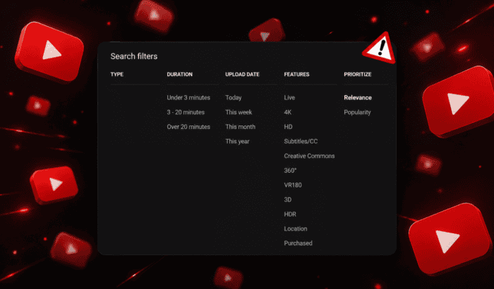 فلاتر بحث YouTube لا تعمل