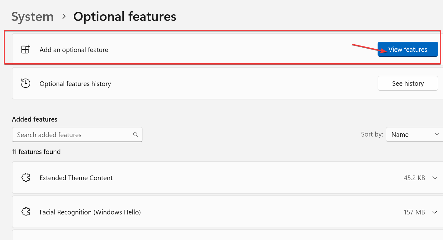 إضافة ميزة اختيارية في Windows
