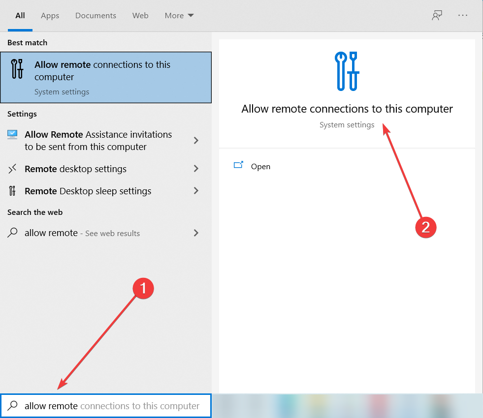 السماح بالاتصالات عن بُعد في بحث Windows