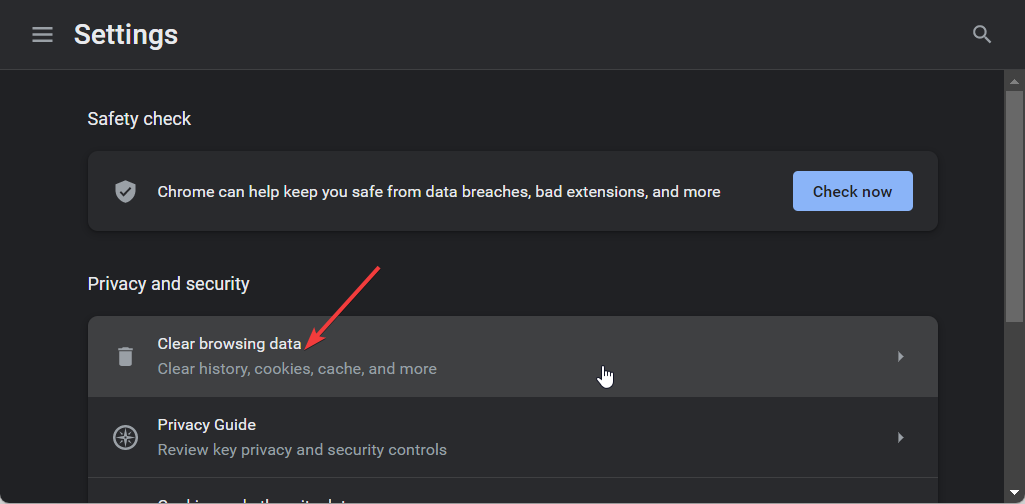 خيار Clear browsing data في Chrome