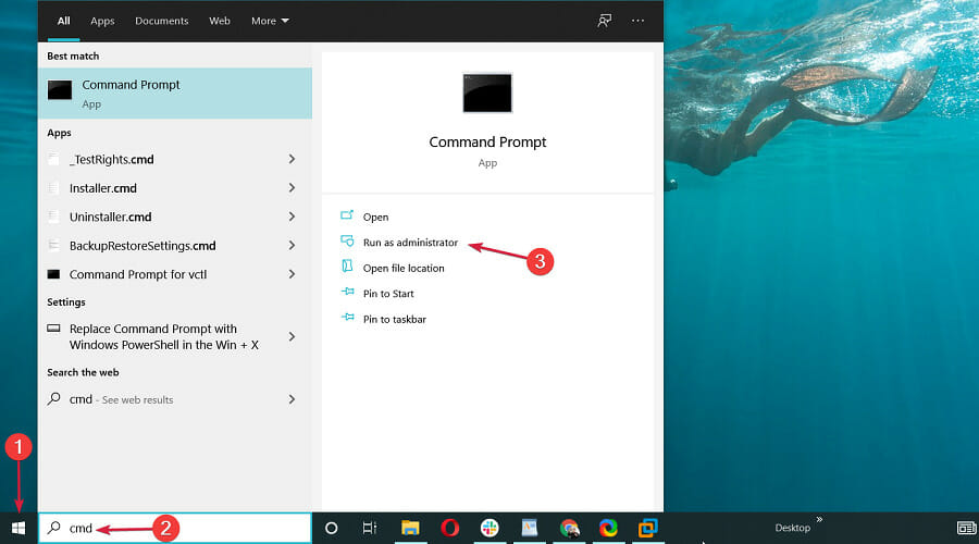 البحث عن cmd في Windows 10