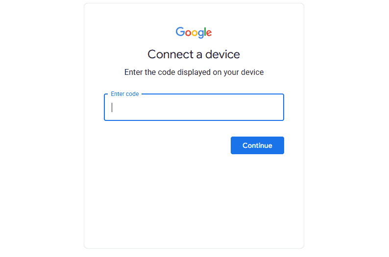صورة توضيحية لصفحة إدخال رمز التحقق لربط جهاز Google