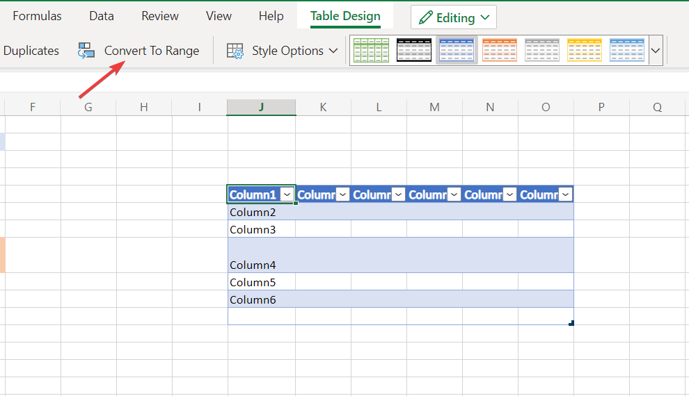 تحويل جدول Excel إلى نطاق لتجنب خطأ Spill