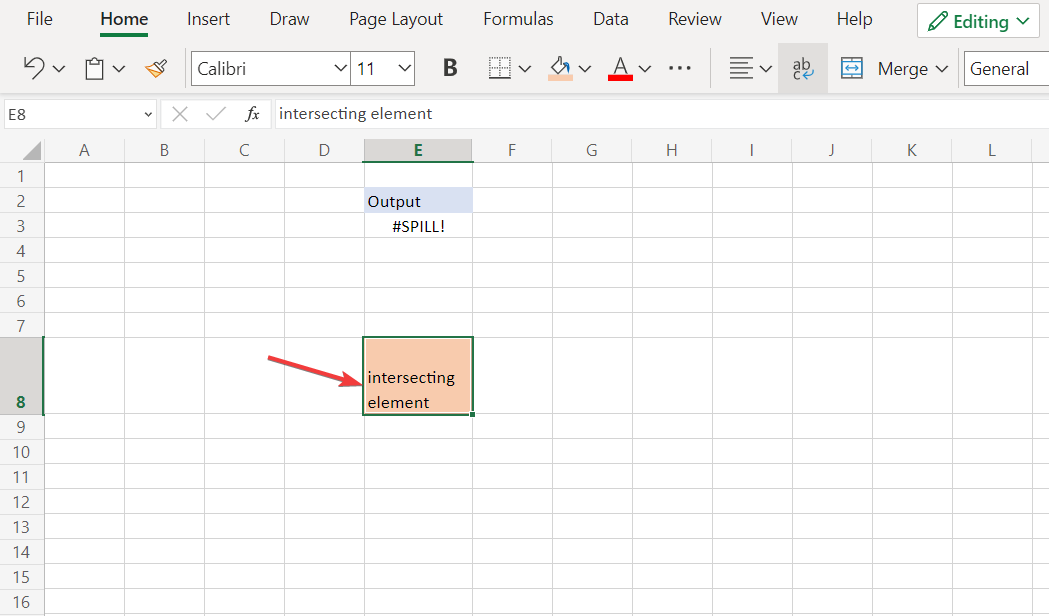 حذف خلية خطأ Spill في Excel