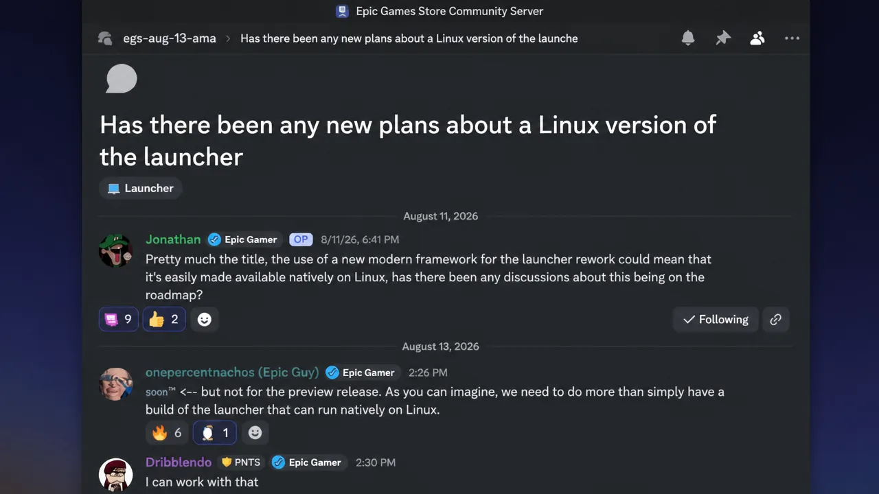 موظف يؤكد خطط Epic لمشغل Linux