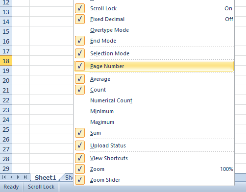 شريط الحالة في Excel، أسهم جدول بيانات Excel لا تعمل