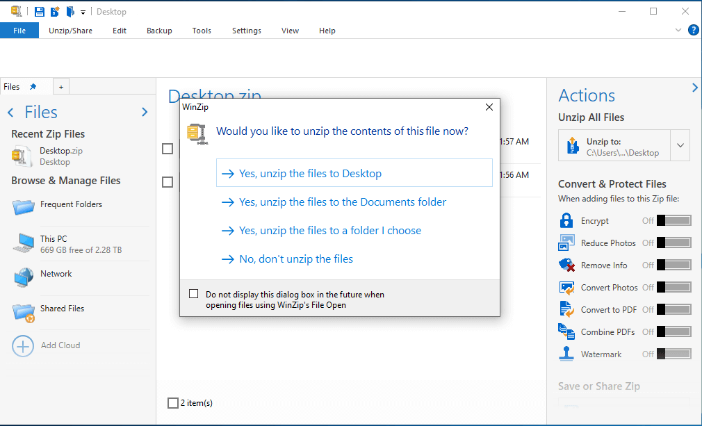 فتح ملفات TGZ باستخدام WinZip