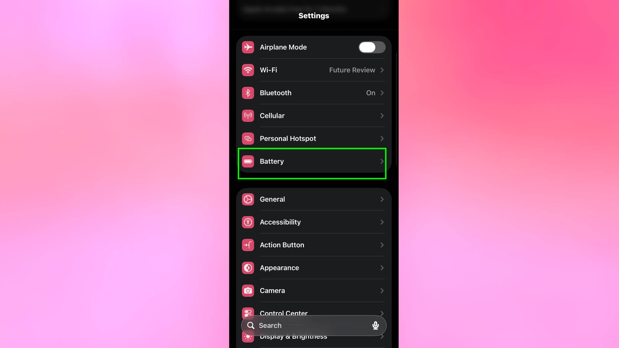 البطارية مميزة في إعدادات iPhone