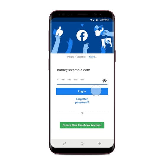 صورة توضيحية لصفحة تسجيل الدخول إلى Facebook على الهاتف