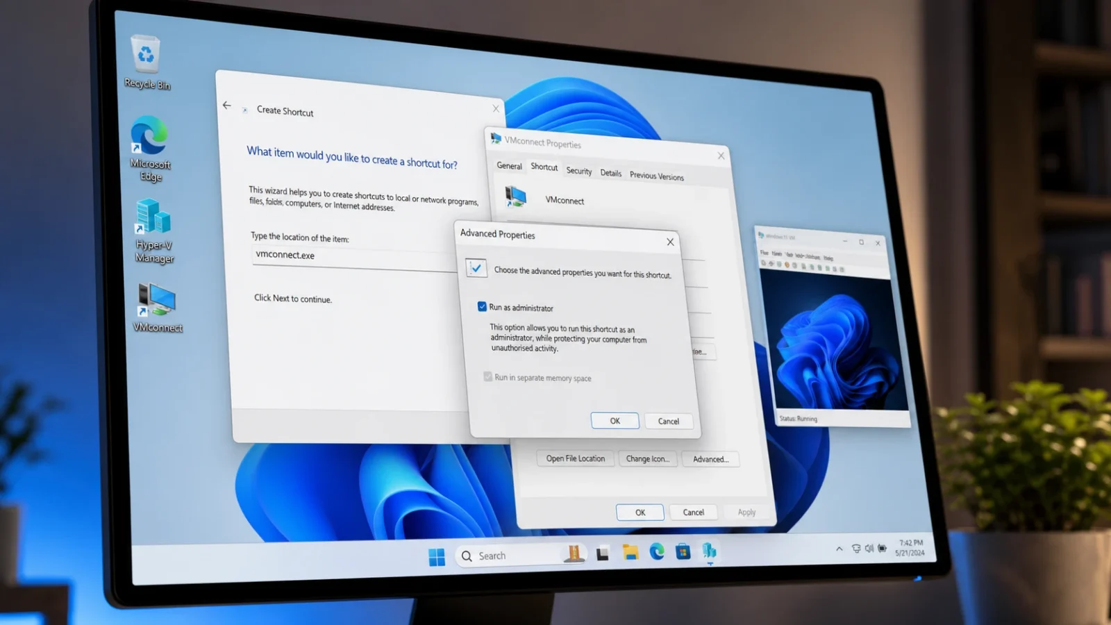 طريقة عمل اختصار لآلة Hyper-V الافتراضية على سطح مكتب Windows 11