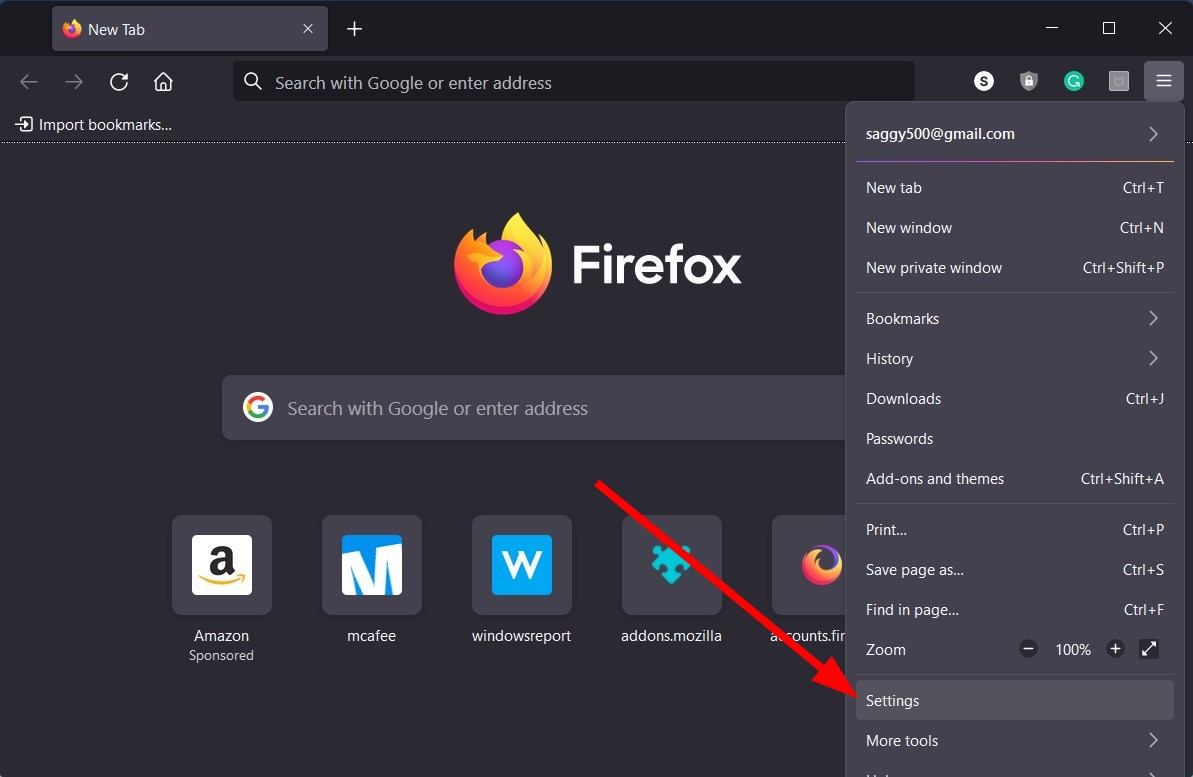 صورة توضح أيقونة القائمة ذات الخطوط الثلاثة في Firefox