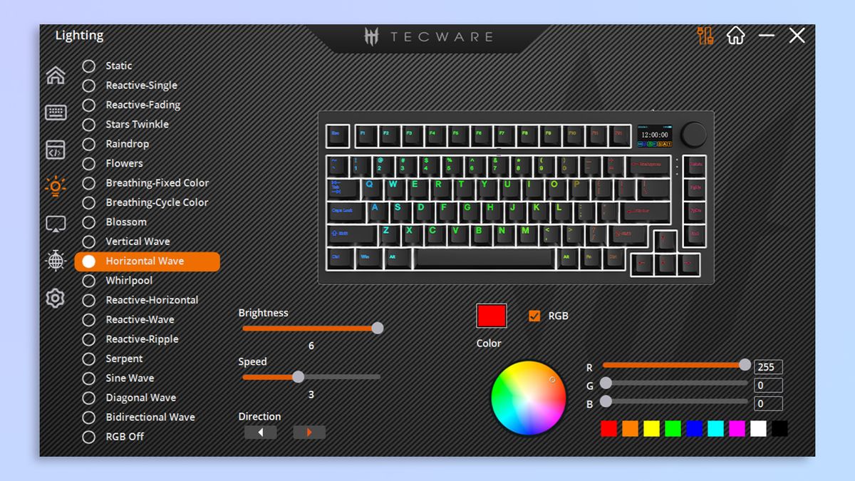 لقطة شاشة لبرنامج Tecware Spectre 75 المصاحب