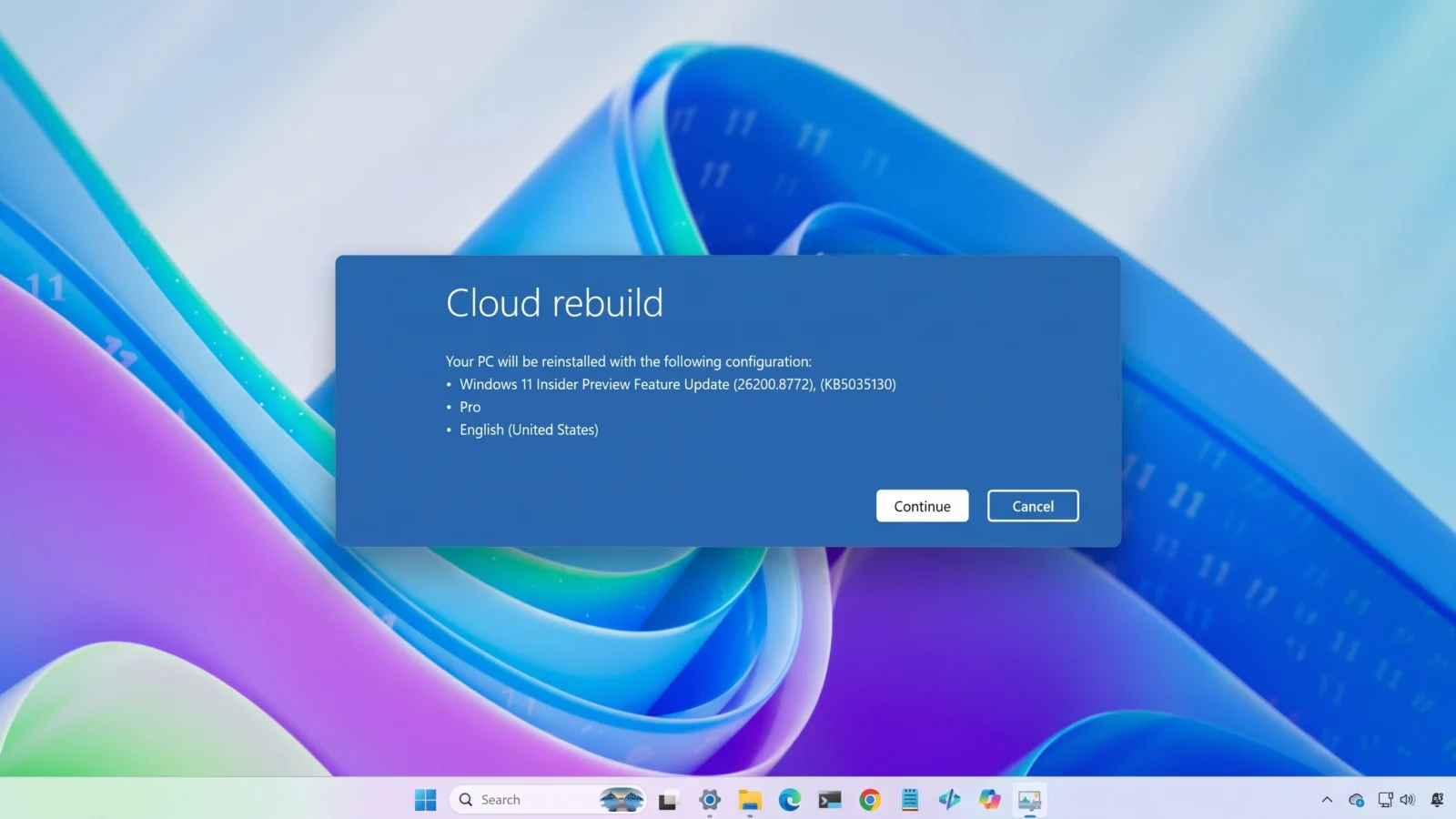 إعادة تثبيت Windows 11 من السحابة عبر Cloud Rebuild في WinRE
