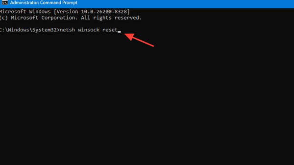 صورة توضح تنفيذ أوامر إعادة تعيين مكدس TCP/IP في Command Prompt