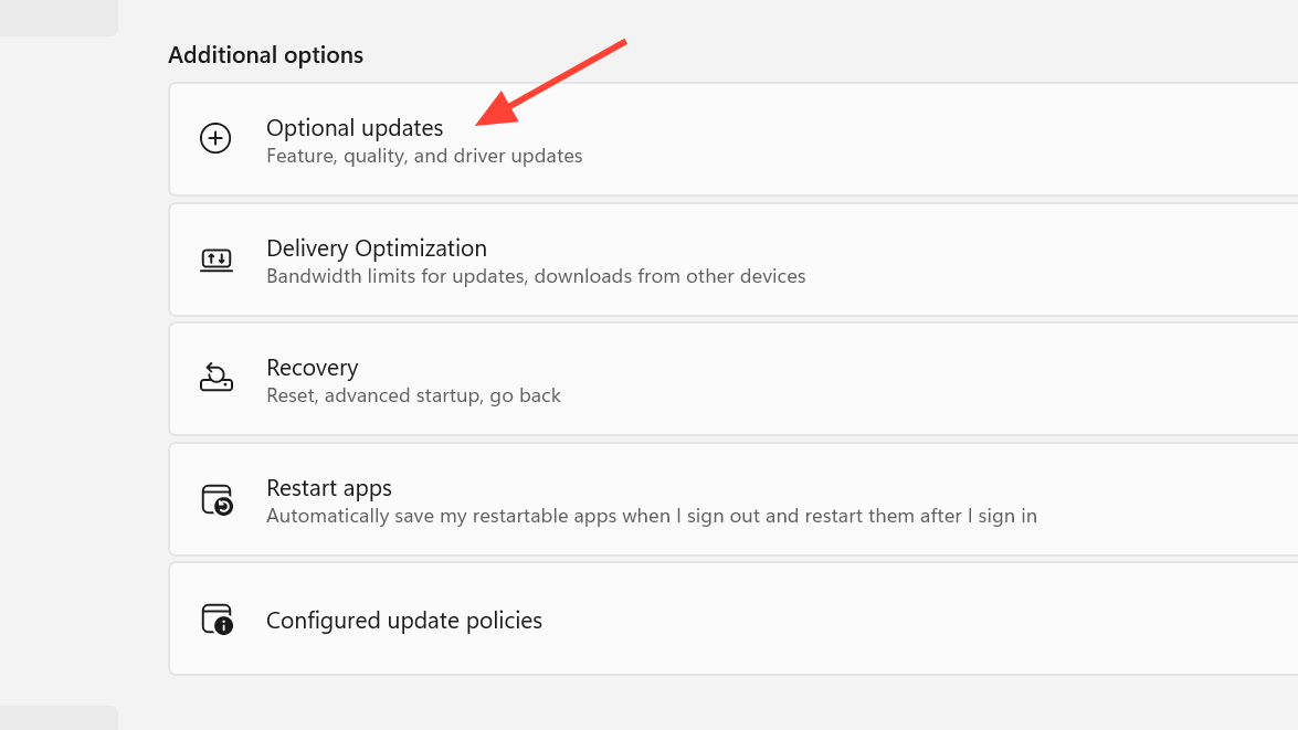 نافذة Optional updates في Windows 11.
