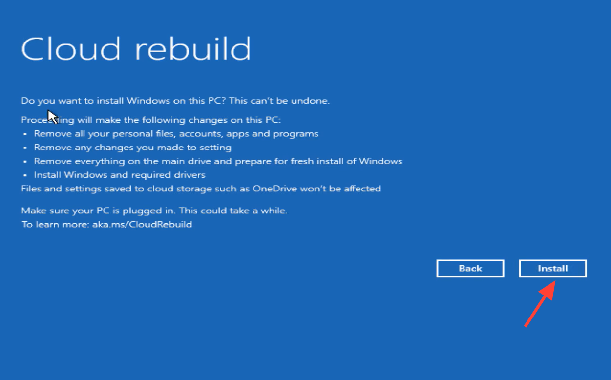 شاشة Cloud Rebuild تعرض التقدم