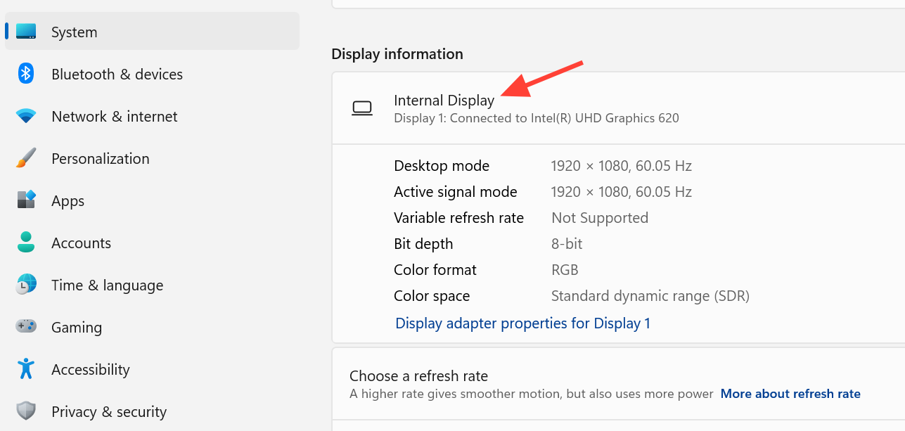 صورة توضيحية لإعدادات HDR في Windows 11