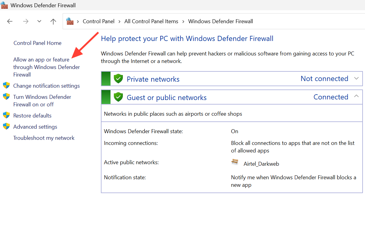 السماح لتطبيق Discord عبر Windows Defender Firewall