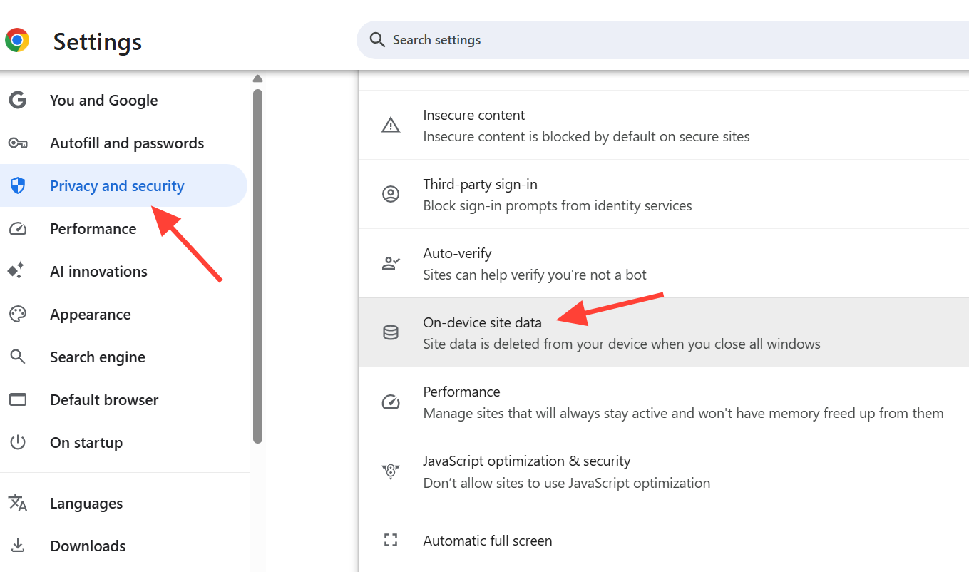 صورة توضح إعدادات سلوك ملفات تعريف الارتباط في Chrome