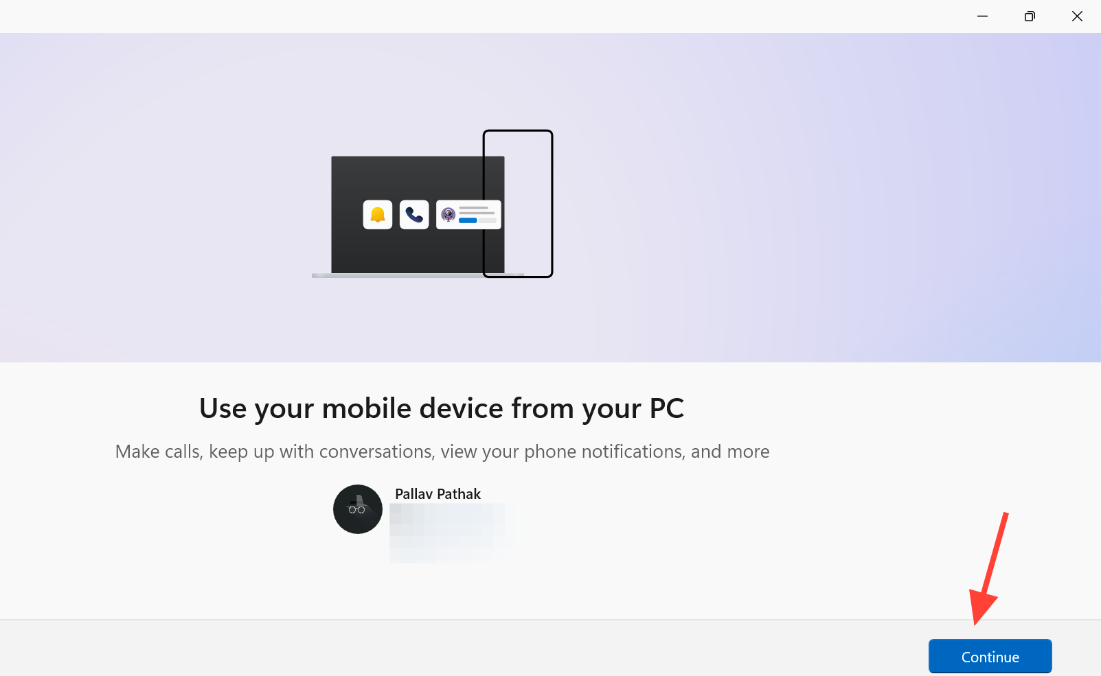 إعدادات مزامنة الرسائل في تطبيق Phone Link