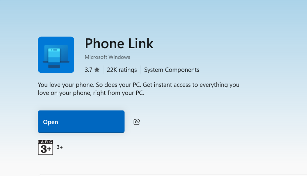 واجهة تطبيق Phone Link على Windows