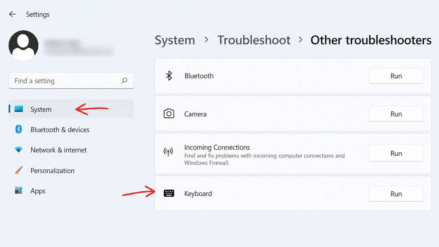 تشغيل مستكشف أخطاء لوحة المفاتيح في Windows 11