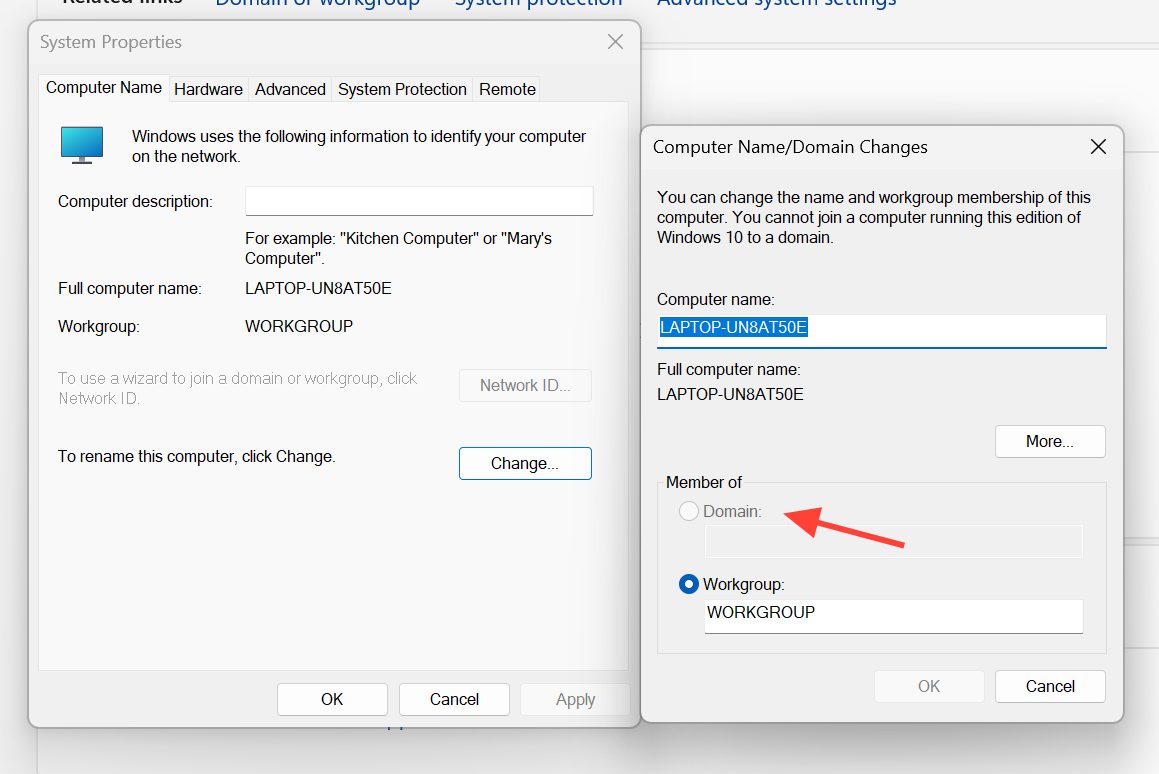 صورة توضيحية لخطوات ضم جهاز Windows 11 إلى نطاق Active Directory