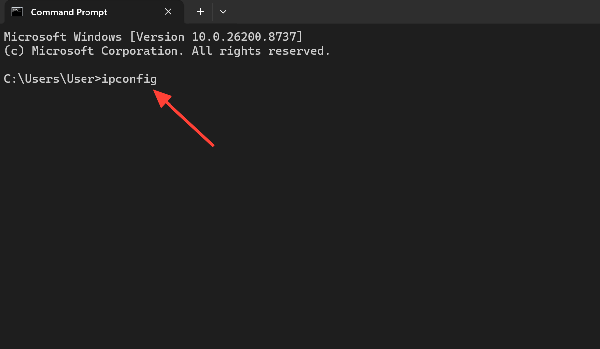 عرض عنوان IP باستخدام أمر ipconfig في Command Prompt