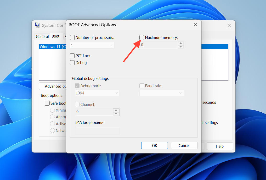 إلغاء تحديد Maximum memory