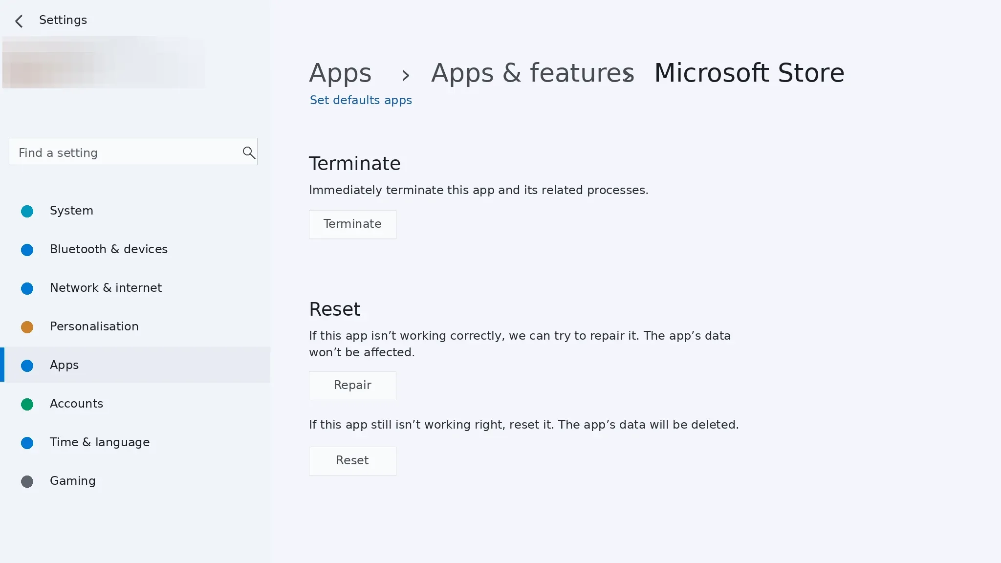 إعادة تعيين Microsoft Store على Windows 11