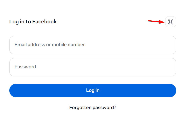 صورة توضيحية لصفحة تسجيل الدخول إلى Facebook مع خيار رمز QR
