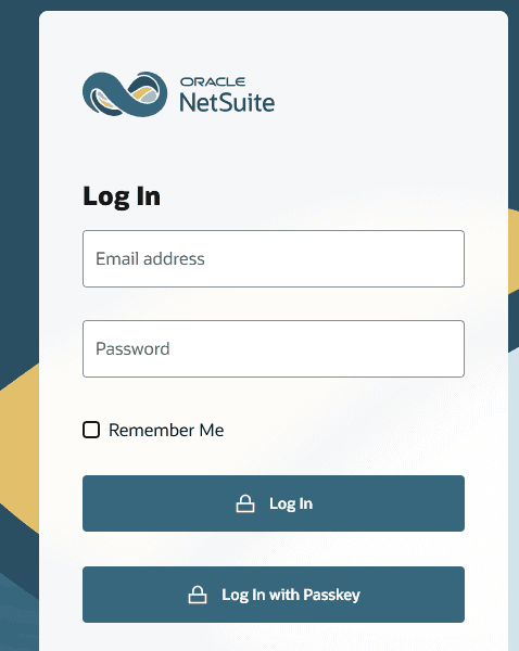صفحة تسجيل الدخول إلى NetSuite