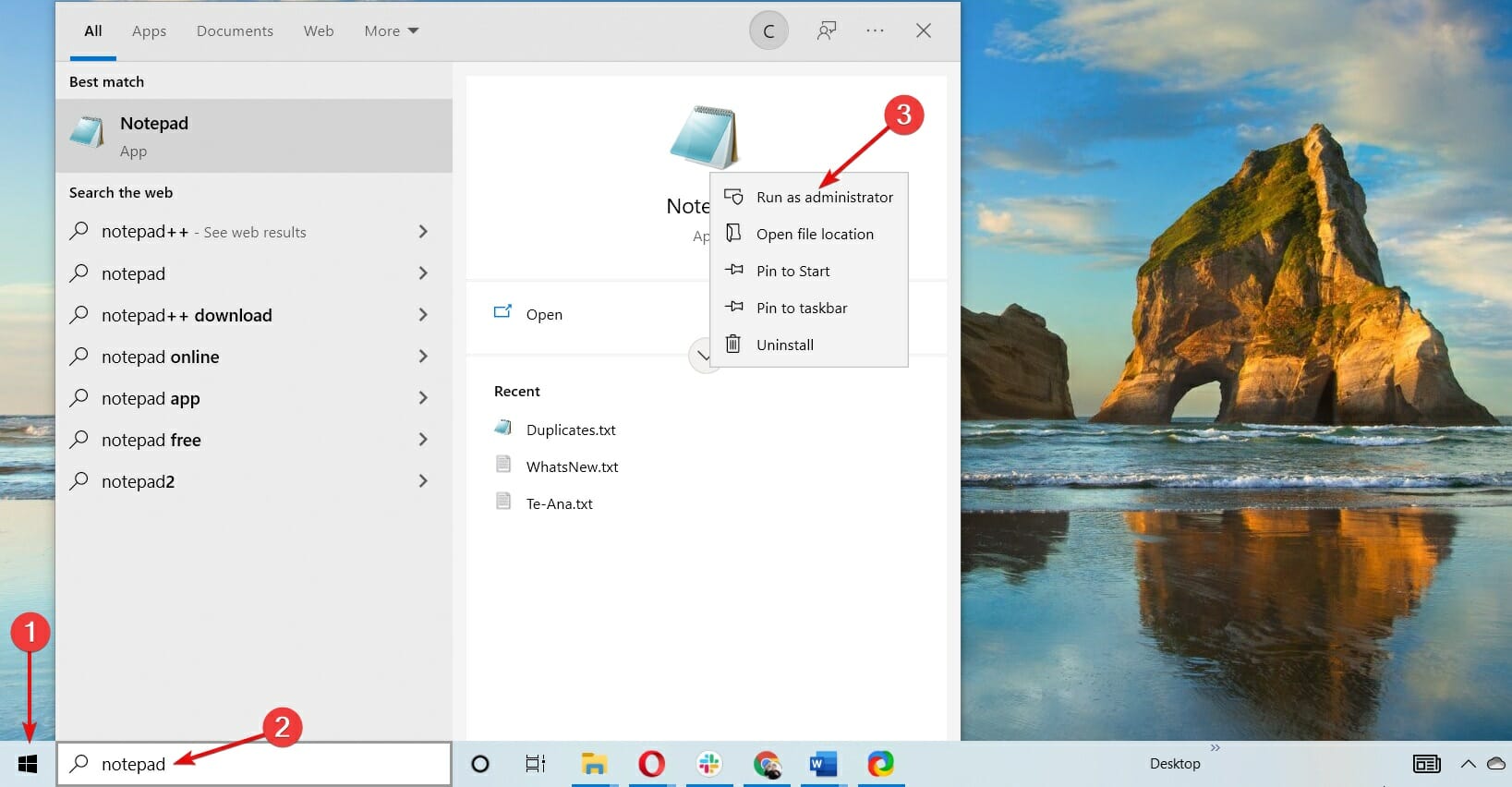 تشغيل Notepad كمسؤول في Windows 10