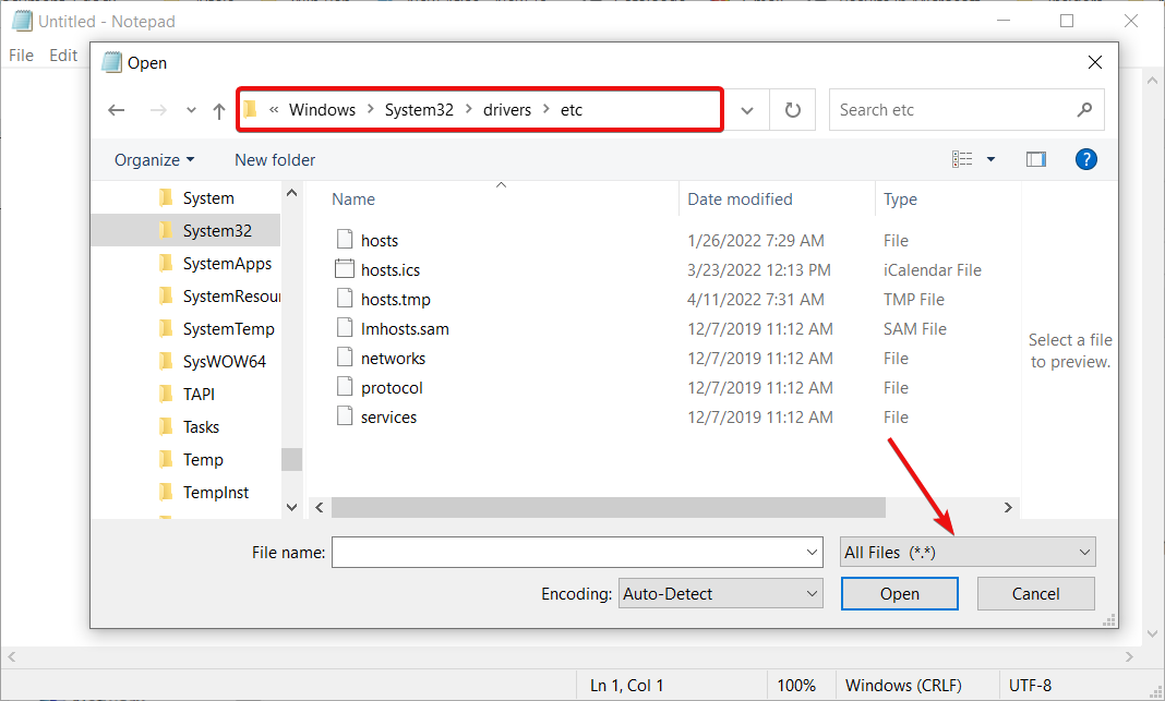 عرض جميع الملفات في Notepad في Windows