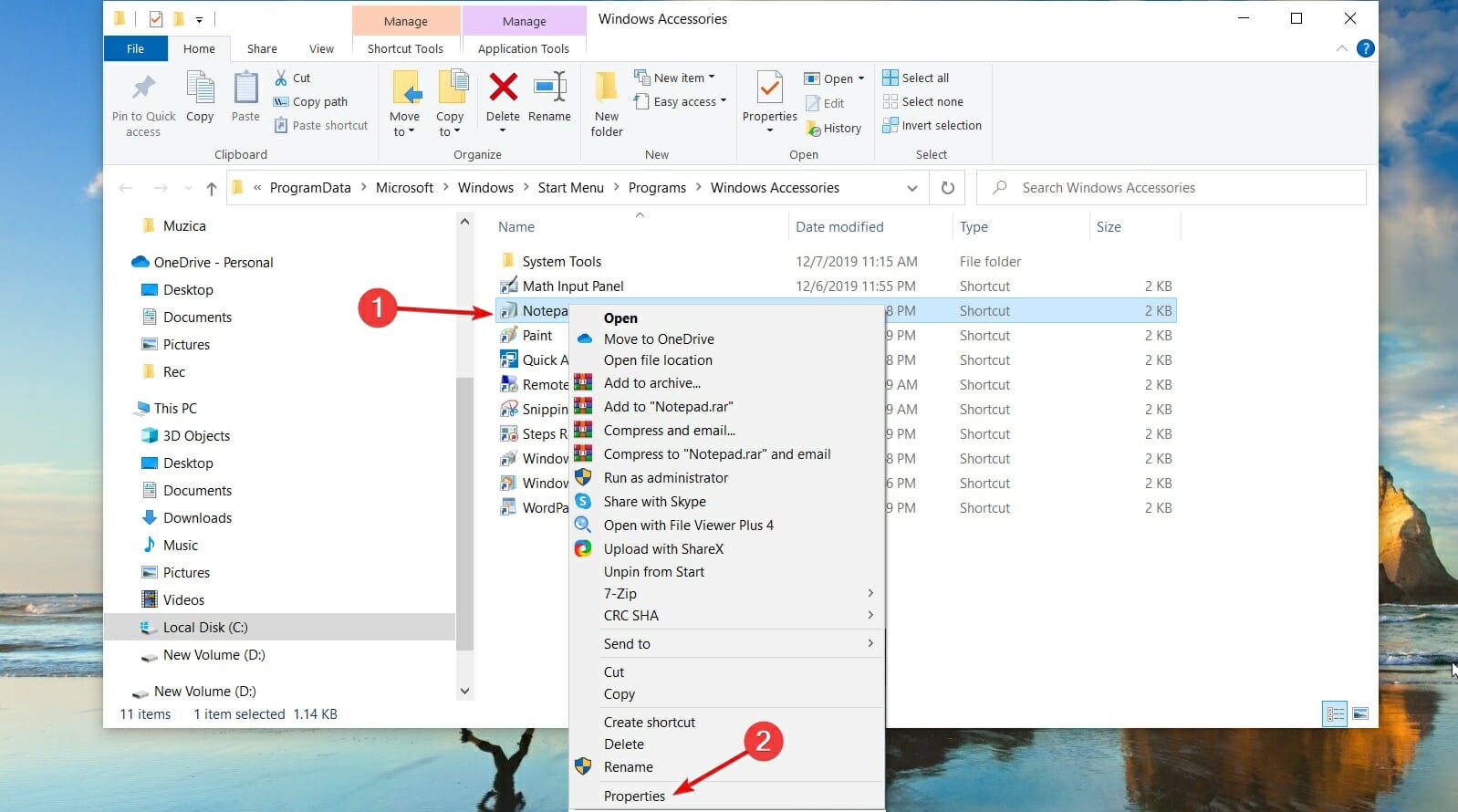 خصائص Notepad في Windows