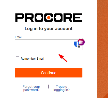 صورة توضيحية لحقل إدخال البريد الإلكتروني في Procore